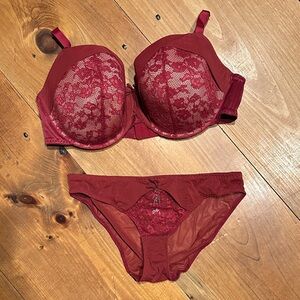 Adore Me Lace Bra & Bikini Set in Burgundy Red